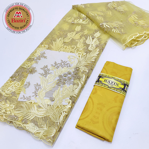 <strong>2025</strong> Top Quality Ankara Bazin Riche <strong>Fabric</strong> and Sequined Tulle Lace With Guipure Nigerian Wedding Evening Gowns <strong>Net</strong> Material - Product Image 6