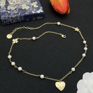 Designer Brand D Women's Trendy 18K Gold Plated Imitation <strong>Pearl</strong> Heart <strong>Pendant</strong> Link Chain <strong>Necklace</strong> for Girls - Product Image 2