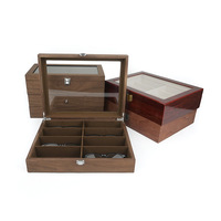 Boîte de rangement et de présentation en bois rectangulaire moderne Pavia, doublée de cuir, avec fermeture à boucle, pour 8 à 12 montres, lunettes, bijoux et tiroir