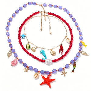 Collane Stratificate Bohemian Ocean Charm con Ciondoli a <span class=keywords><strong>Stella</strong></span> Marina, Conchiglia e Cavalluccio Marino, Collane <span class=keywords><strong>di</strong></span> Perline - Ingrosso - Product Image 3
