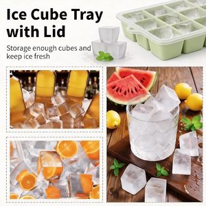 Moldes Apilables para Cubitos de Hielo de Silicona, Libres de BPA, Bandeja de Hielo Cuadrada Grande, Logotipo Personalizado, Moldes de Hielo Cuadrados Grandes, Juego de Accesorios de Cocina - Product Image 2