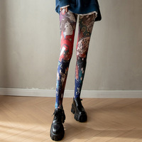 Collants fins et sexy en nylon rétro, anti-bactériens, imprimés de motifs floraux abstraits pour le printemps et l'automne