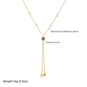 Gold Plated Stainless Steel Snake Chain Pearl Pendant Necklace Tassel Design Everyday Wear - Product Image 4