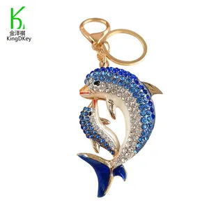 럭키 라인 석 다이아몬드 Encrusted 돌고래 키 체인 3D 금속 돌고래 동물 열쇠 고리 가방 매력 액세서리