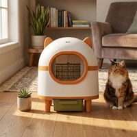 Bac à litière intelligent pour chat en plastique, automatique, facile à nettoyer, grande capacité 60L, édition amusante avec oreilles de chat, toilette pour chat, OEM personnalisé