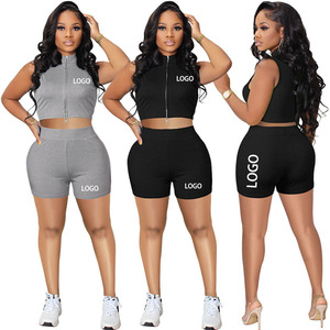 Ultimo Design semplice Shorts Hot e senza maniche Set di felpa Top corto da <span class=keywords><strong>donna</strong></span> estate Biker Set due pezzi Set di <span class=keywords><strong>abbigliamento</strong></span> da <span class=keywords><strong>donna</strong></span> - Product Image 1