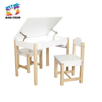 Ensemble table et chaises d'activités pour enfants en bois avec plateau blanc, tiroir de rangement intégré, 2 chaises assorties pour la lecture et le dessin W08G266