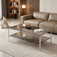 Table basse en verre et acier inoxydable pour salon, petit appartement, nouvelle table rectangulaire double couche haut de gamme, design de créateur, mobilier de maison