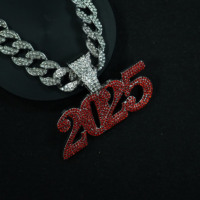 Chaîne cubaine en cristal plaqué or 2026 pour homme, collier ras-du-cou massif style punk avec pendentif, idéal comme cadeau pour enfant