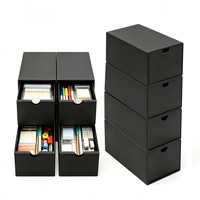 Boîte de rangement personnalisée noire pour cartes indexées avec couvercle, style tiroir, organisateur coulissant pour cartes à collectionner, flashcards et fournitures de bureau