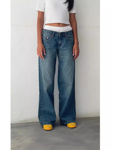 Jeans droits taille basse de qualité supérieure pour femmes, nouvelle mode, coupe ample, style streetwear, pantalon en denim large pour femmes - Product Image 5
