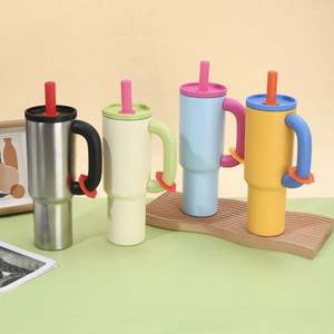 Gobelet 40oz en acier inoxydable isolé sous vide avec couvercle en paille Gobelet anti-fuite avec poignée et paille - Product Image 4