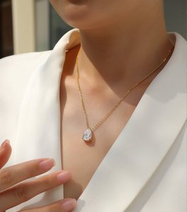 สร้อยคอจี้เพชรโมอิสซาไนต์ทรงลูกแพร์ ดีไซน์หรูหรา ชุบทอง 18K เงินแท้ 925 สำหรับโอกาสพิเศษ - Product Image 4