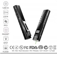 Lampe de travail EDC 1200LM, rechargeable par USB-C, en aluminium, 7000K, affichage numérique, trois interrupteurs, magnétique, camping, étanche IP33