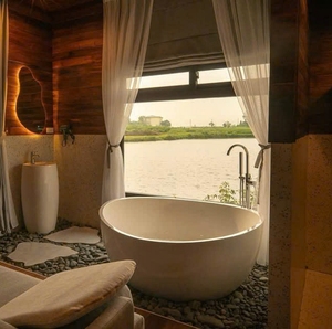 Bañera de Hormigón Negra Contemporánea con Acabado Mate, Bañera Independiente de Cemento Pigmentado para Baño Principal de Lujo B2B - Product Image 3