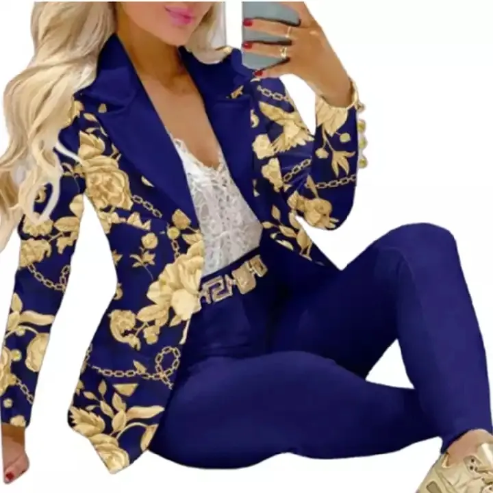 Latest Design Long Sleeve Ladies Formal Suits Womens Blazer And Pants Set Printing Womens Suits & Tuxedo
