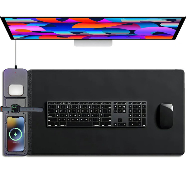 Custom logo Size Wireless Charging Mouse Pad, Waterproof Gaming Mousepad with Non-Slip Base, Large Desk Pad