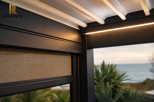 Pérgola eléctrica de aluminio RKOVE RK-C2 de 3*4m con lamas motorizadas y persianas laterales con cremallera, resistente al viento, para patio exterior, villa o gazebo. - Product Image 5