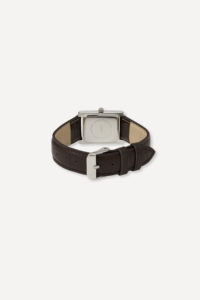 Montre classique carrée large GBHW, argentée et marron, montre-bracelet à quartz avec boîtier en acier inoxydable, bracelet en cuir, style luxueux - Product Image 2