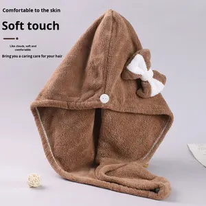 หมวกเช็ดผมแบบผูกโบว์ OEM ODM <span class=keywords><strong>ผ้า</strong></span>กำมะหยี่คอรัล ซับน้ำได้ดี <span class=keywords><strong>แห้ง</strong></span>เร็ว <span class=keywords><strong>ผ้า</strong></span>ขนหนูเช็ดผมแบบหนา - Product Image 1