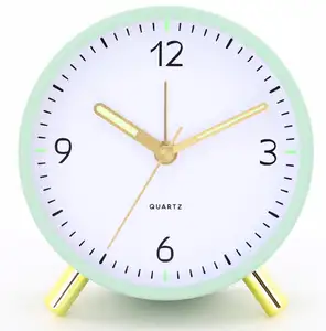 turquoise blue metal Alarm Clock 4.5" Bedside Analog Alarm Clock for Bedroom Battery Operated Round Clock with Backlight