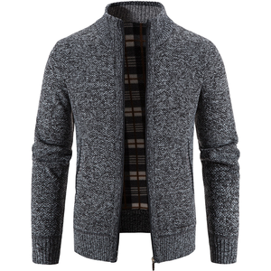 Suéter Cárdigan de Invierno para Hombre, Color Negro, <span class=keywords><strong>Gris</strong></span> y Beige, con Forro Polar Grueso, Cuello Alto, Estilo Casual y Cálido - Product Image 4