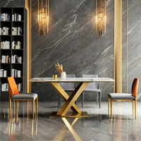 Ensemble de table à manger moderne de luxe pour 6 à 8 personnes, plateau en pierre frittée, pieds en acier inoxydable, meubles chinois assemblés, cuisine