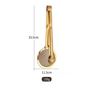 Cuchara coladora multifuncional <span class=keywords><strong>2</strong></span> en 1 de acero inoxidable 304 con pinza para alimentos, herramienta de cocina para freír, pinza con malla filtrante. - Product Image 6