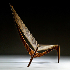 Fauteuil Harpe Moderne du Milieu du Siècle en Bois Massif, Fauteuil d'Appoint Sculptural de Designer avec Corde pour Salon et Hall d'Hôtel - Product Image 5