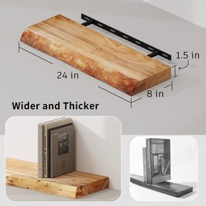 Estante flotante de madera de olmo natural de 2 niveles, estante de almacenamiento montado en la pared para libros y decoración - Product Image 2