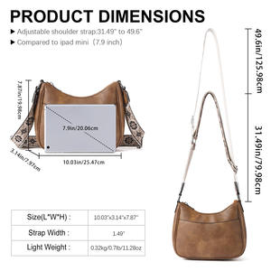 Sac bandoulière rétro uni avec sangle réglable, grande capacité, léger, durable, unisexe, mode féminine - Product Image 4