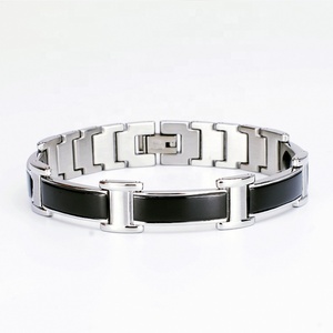 <span class=keywords><strong>BioMag</strong></span>-pulsera biomagnética de acero inoxidable para hombre, brazalete minimalista ajustable con placa negra, para terapia magnética - Product Image 1