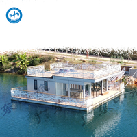 Maison flottante 100% recyclable, maison-bateau, maison aquatique, structure en aluminium WPC pour l'eau de mer, extérieur