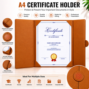 Cartella Porta Certificato di Laurea Personalizzata A4 in PU con Stampa a Caldo, Goffratura/Debossing e Stampa Digitale del Logo Personalizzato - Product Image 1