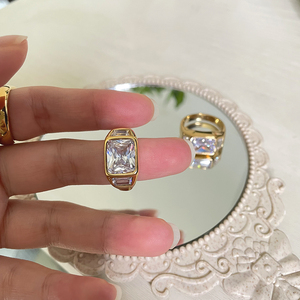 18K 골드 도금 반짝 이는 큰 사각형 Moissanite 반지 인장 Chunky 다이아몬드 반지 남성 빈티지 스테인레스 스틸 쥬얼리 파티 - Product Image 2