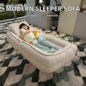 Canapé-<span class=keywords><strong>Lit</strong></span> Convertible Moderne en Tissu Beige Pliable pour Chambre ou Salon d'Appartement - Product Image 2