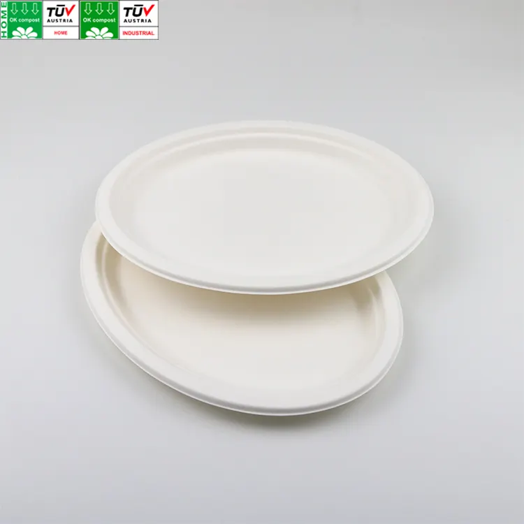 カスタムサービスサトウキビバガス100% 堆肥化可能な楕円形の皿プレート