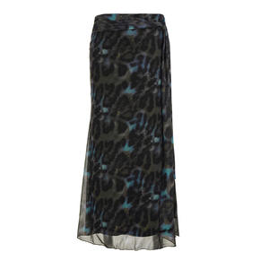 Falda Midi Ajustada con Panel de Malla con Estampado de Leopardo Vintage, Cintura Natural, para Mujer, Otoño - Product Image 5