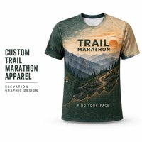 Kaos Lari Pria Cepat Kering untuk Trail Marathon, Cetak 3D Pemandangan Gunung, Lengan Pendek, Kerah O, Bahan Poliester untuk Lari di Luar Ruangan