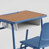 Ensemble bureau et chaise d'école réglables en hauteur, structure en acier, table d'étude en contreplaqué, siège individuel, mobilier de classe