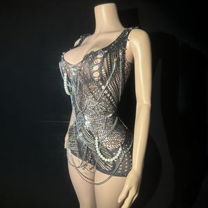 Novance Y3628 Abito da Cocktail Senza Maniche in Rete con Glitter, <span class=keywords><strong>Vestito</strong></span> Sexy per Donna, Ideale per Feste e Serate in Discoteca - Product Image 4