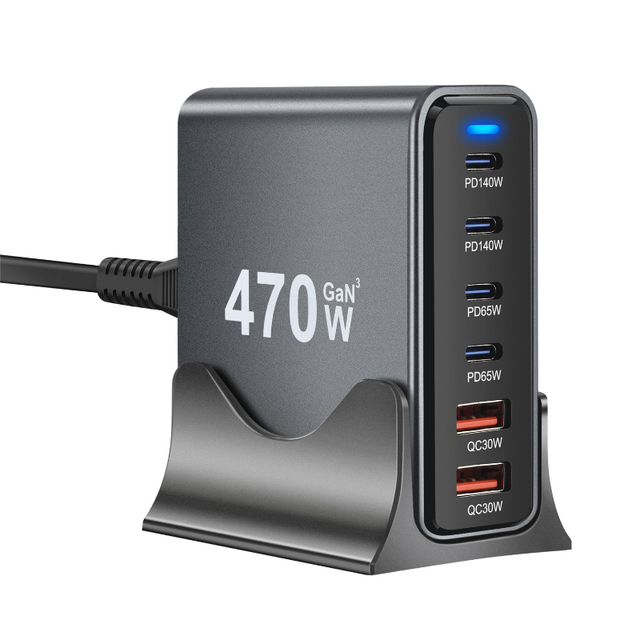 Gan Charger Trending Products 2025 470W GaN High-Power Desktop Charging Station USB-C 6-Port PD GaN Charger Power Adapter