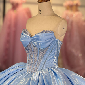 ชุดเดรสสีน้ำเงินซาตินสำหรับงาน Quinceanera ประดับด้วยลูกปัด สำหรับงาน Sweet 15 16 งานพรอม งานเลี้ยง รุ่น Dy1284 - Product Image 3