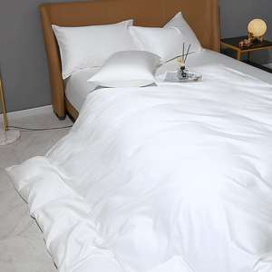 Set Copripiumino <span class=keywords><strong>Matrimoniale</strong></span> Bianco 100% Cotone per Hotel, Lenzuolo Piatto/con Angoli, Federe, 4 Pezzi, Tessuto Liscio Semplice Certificato OEKO-TEX - Product Image 2