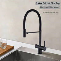 DOGO Noir Mat 3 Voies Pull Out Filtre Robinet D'eau 3 Voies Chaud Froid Mélangeur Robinet De Cuisine