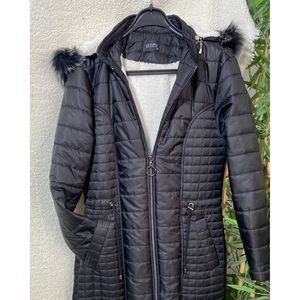 Vetre Women's <b>Black</b> Double Quilted Parka Coat With <b>Fur</b> <b>Hood</b> - Product Image 3
