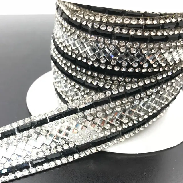 L213 2.5cm Hotfix Clear Glass Crystal Ribbon Trim Sparkling Rhinestone banding belt for DIY Wedding Bridal Dress