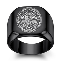 CG1791 Europäisch-Amerikanischer Kreativer Glänzender Quadratischer 18MM Lasergravierter Siebenzackiger Stern Edelstahlring im Vintage-Stil