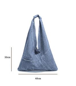 Bolsos de hombro Hobo de mezclilla ecológicos personalizados, bolso holgado geométrico para Vaqueros, bolso de compras grande Vintage de retazos para niñas al por mayor - Product Image 6