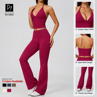 Ensemble de sport 2 pièces : Débardeur dos nu uni et Leggings évasés, très élastiques, effet push-up fessier, pour fitness et yoga